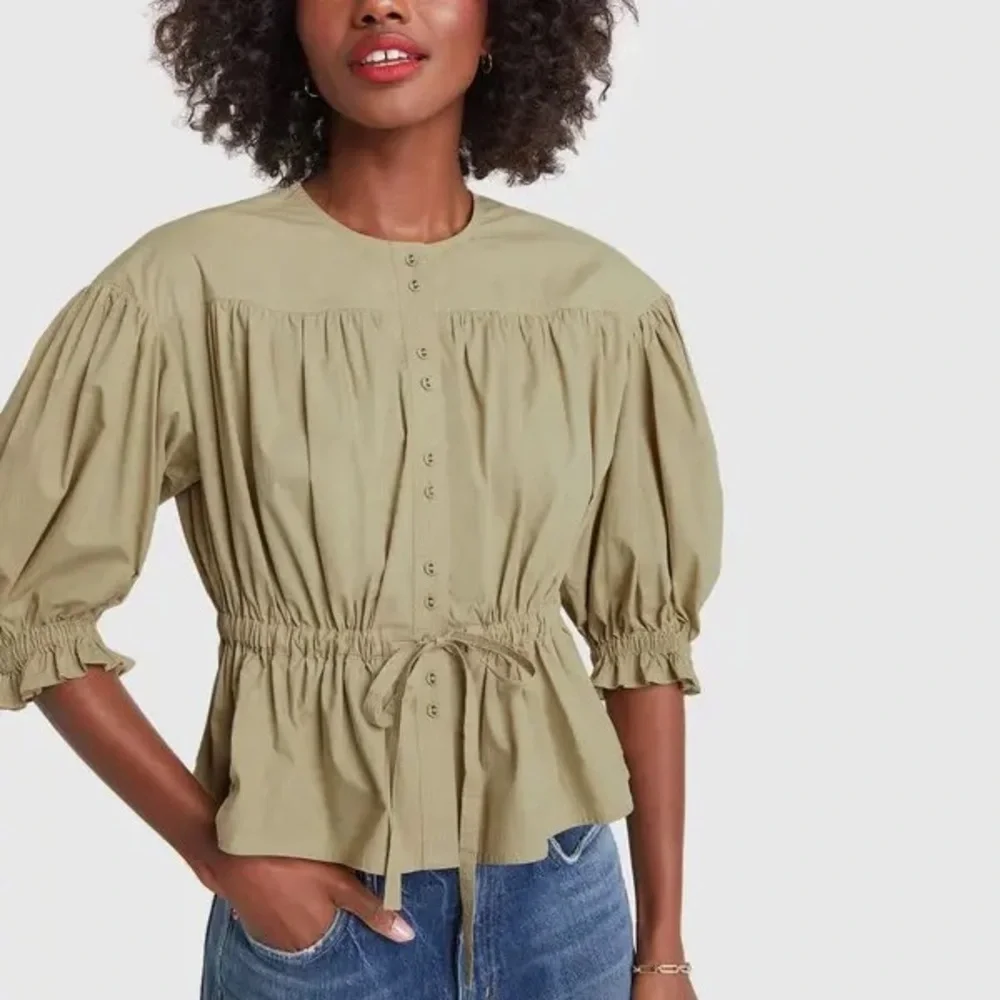 Ulla Johnson Tan Button-Up Minnie Peplum Blouse
